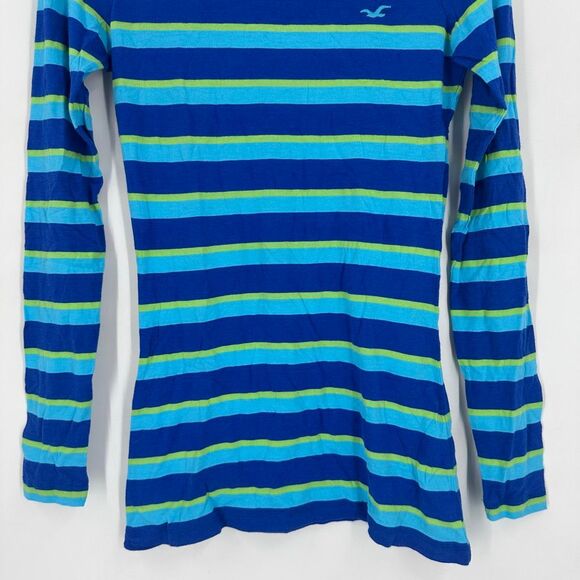 Y2K Hollister Striped Long Sleeve Shirt Blue Green Cotton Modal Top Size Small - Picture 4 of 10